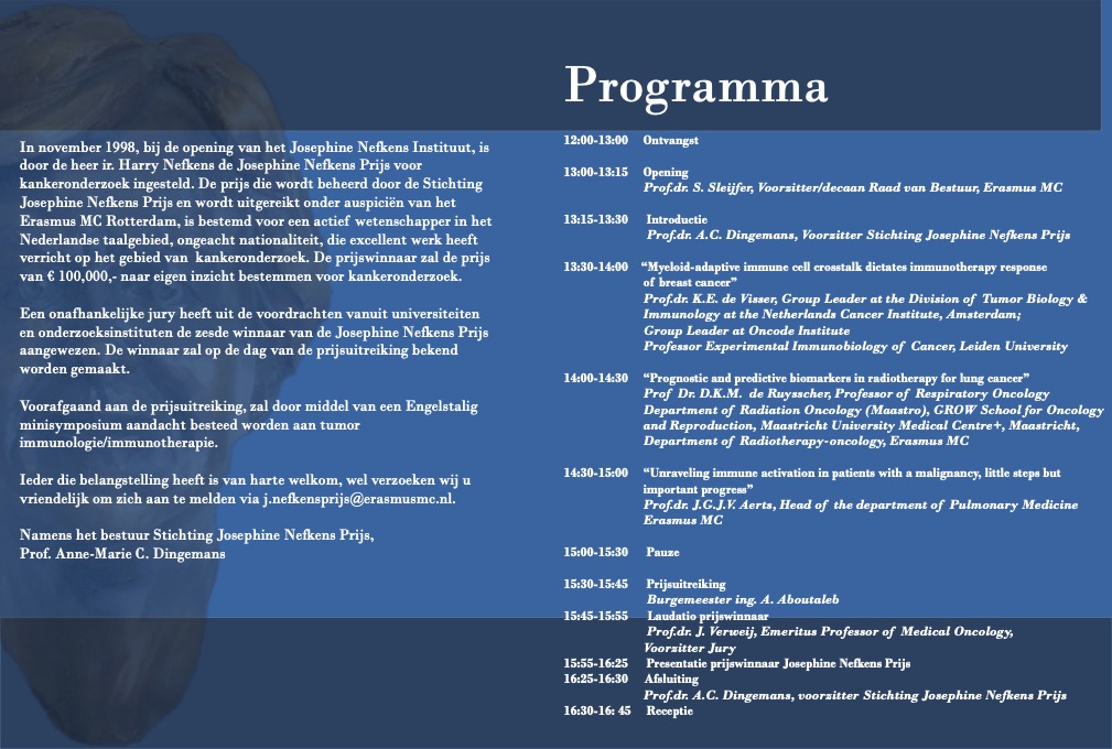 Symposium "Tumor-immune crosstalk: from bench to bedside" in honour of JNP 2025 laureate Prof K. de Visser